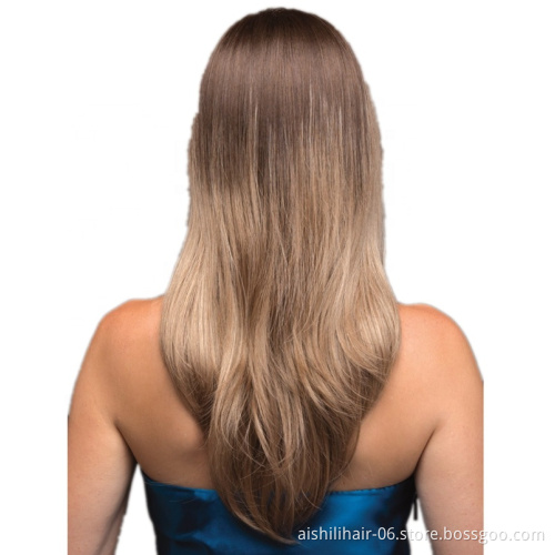 AISHILI Wholesale Synthetic Wigs Long Natural Straight Wave Hair Ombre Brown To Light Brown Wigs For Women